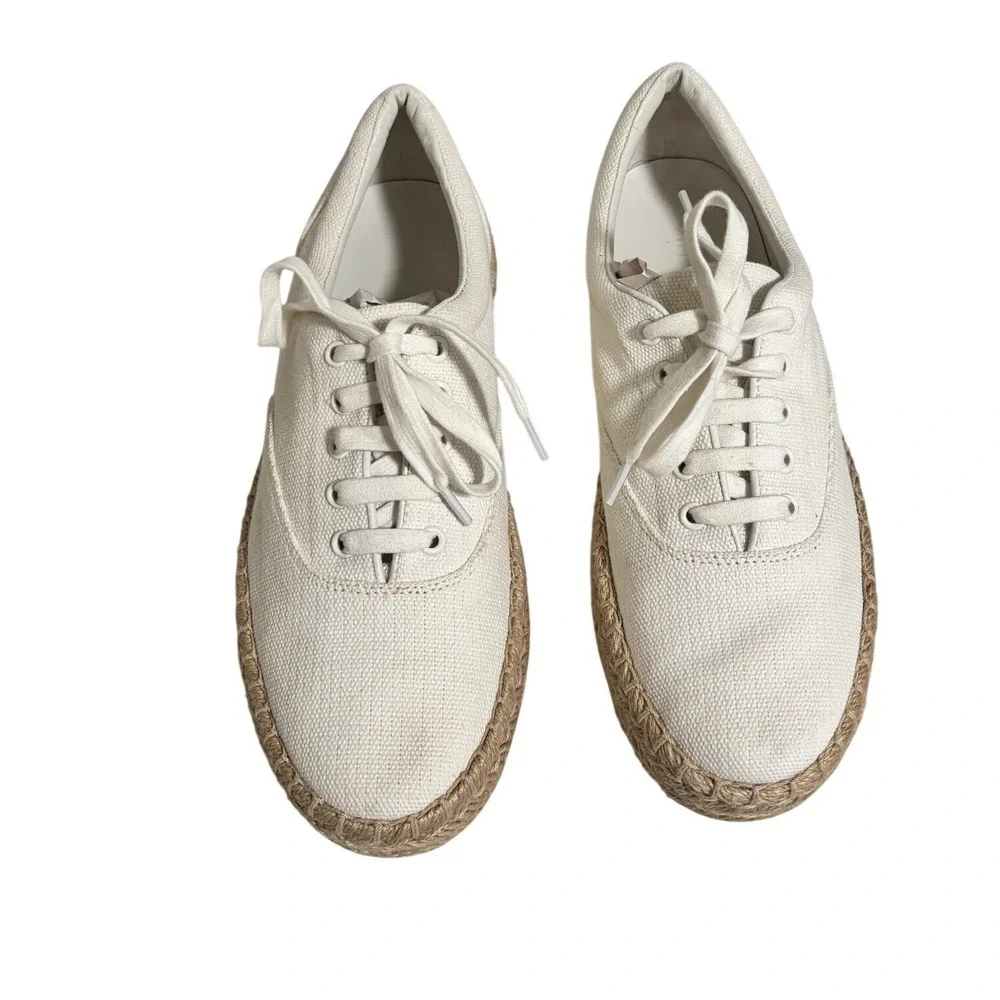 Vince Women Canvas Espadrille Sneakers White Lace Up Platform Size‎ 9 - S6